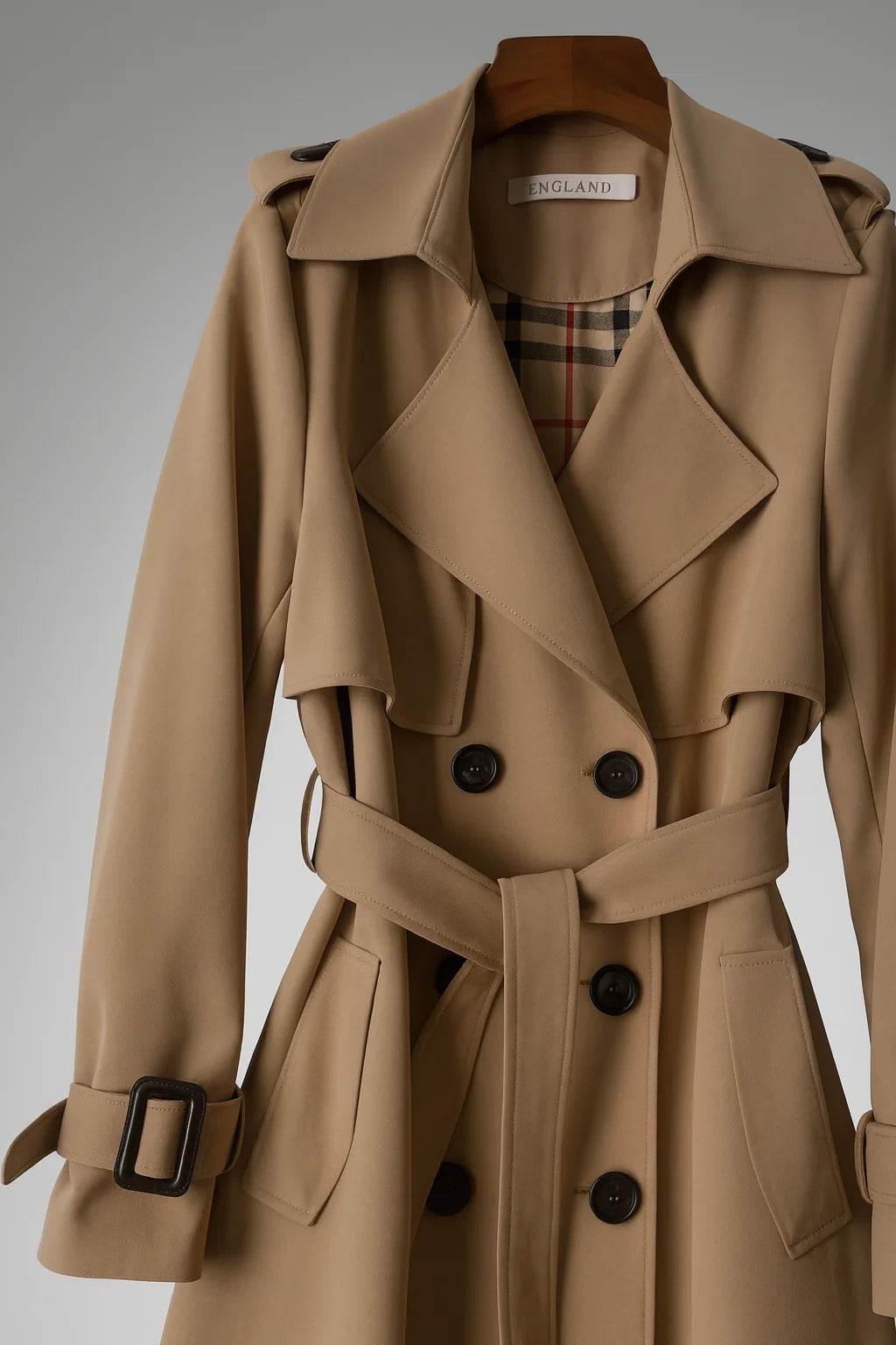 Dettaglio del trench beige